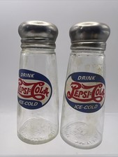 Vtg 60s Drink Pepsi Cola Glass Bottle Salt & Pepper Shakers 4 1/2