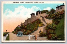 Palisades Kersey Coates Drive Kansas City MO Linen Postcard c1930s Car picture