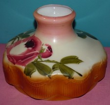 Antique Hand Painted Aladdin Coleman Oil Student Lamp Glass 10” Shade picture