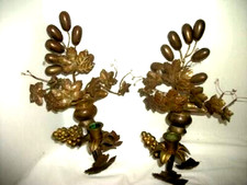 1890s French Chruch Altar Bronze Sconces Candle Grapes Flowers Vase Antique Rare picture