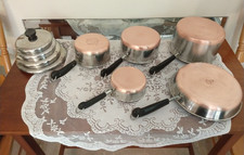 Vtg 1801 Revere Ware 9pcs Copper Bottom Pots 3/4qt, 1.5qt,2qt, 4qt, 10in skillet picture