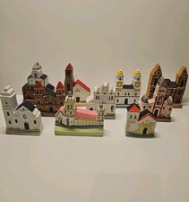 Vintage Columbian Village  Sculptures Buildings Hand painted ceramic LOT OF 10 picture