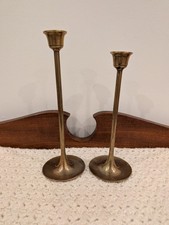Vintage Brass Candlestick Holders MCM Tulip Base Set of 2 Made in Taiwan 1970s picture