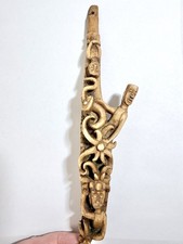 Rare Antique Borneo Dayak Carved Antler/Bone Shamanic Tuntun Rod/Mandau Ornament picture
