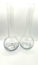 Two Very Tall Clear Glass Vase, Long Neck, Blue Swirl picture