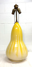 LARGE antique French yellow brass gourd shaped pottery electric table lamp light picture