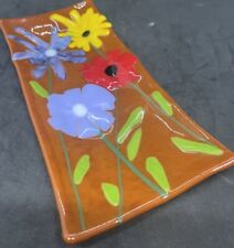 Wildflowers 12; Fused Glass Art Glass Spoon Rest Original Handmade picture