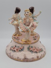 Vtg Dresden ? Lace 3 Ballerina Porcelain Figurine Music Box For Repair German? picture
