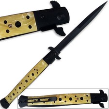 Great Godfather Style Knife MASSIVE 13.25in Easy Opening Beige Pearl Handle picture