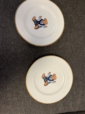 Pair Vintage Ralph Lauren 1992 Polo Bear Wedgwood Salad Plates Gold Rim Set of 2 picture