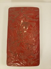 As-is Vtg Chinese Cinnabar Lacquer Box Rectangular Decorative Landscape Carved picture