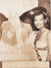 1940 Press Photo 1938 Miss America Marilyn Meseke helps U.S. Army Recruiting WW2 picture