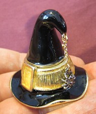 Vintage Monet Enamel Witch Hat Magnetic Trinket Box with Hanging Spider 1.5