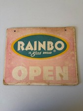 RARE Vintage Rainbo Is Good Bread Sign Double Sided Open Closed Cardboard Store picture