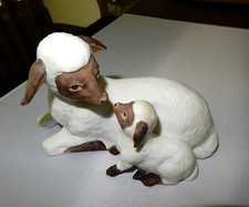 Vintage HOMCO Mother Sheep Baby Lamb Figurine Brown Face Bisque #1471 picture