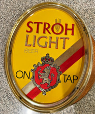 Vintage Stroh Light Beer Plastic Oval Beer Sign Pub or Bar 15