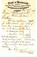 1869 Pratt & Wentworth Letter Credit Returned Stove Boston to Whitinsville, MA picture