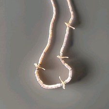 Vintage Zuni Carved Fetish Necklace  Bird and Shell Heishi  27 