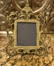 Vintage Victorian Style Cast Metal Brass Tabletop Photo Ornate Frame Easel Back picture