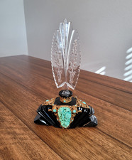 Rare Vintage Czech Heinrich Hoffmann Jeweled Gilt Filigree Black Perfume Bottle picture