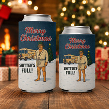 Shitter's Full Christmas Can Coolers 2 Pack Regular & Slim Funny Drink Sleeves picture