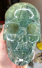 💚💀 Deep Green Prehnite Skull 💀💚 ✨ 5” Super Realistic Carving ✨ picture