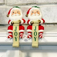 Vintage Russ Berrie Santa Claus Christmas Stocking Holder Joy Hong Kong Set Lot picture