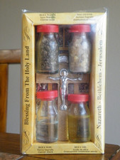 NEW Blessing KIT in BOX 4 Bottles & Wood CROSS from The Holy Land Jerusalem NVOS picture