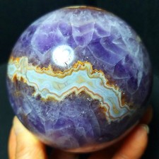 RARE 780G Natural Polished Banded Agate Amethyst Symbiosis Agate Ball MB1625 picture