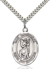 Pewter San Cristobal Religious Medal Pendant Necklace 24