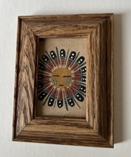 Navajo Sun Symbol Sand Painting Native American Art Framed Signed on Back  picture