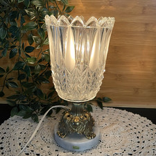 Vtg Hollywood Regency Crystal Tulip Boudoir Lamp Brass Italian Marble Base MCM picture