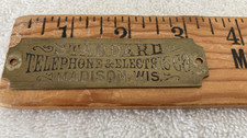 RARE Vintage Standard Telephone Elecric Madison WIS. Brass NamePlate Tag Phone picture