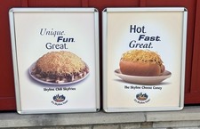 Skyline Chili Restaurant Advertisement Sign Lot (2) Hanging 24”x30” Rare HTF picture