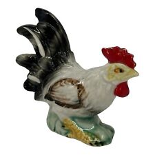 Vintage Handmade Porcelain Rooster Hen Chicken Figurine   White Black  4.5” Tall picture
