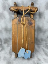 Vintage Wooden Sled Blue Mittens Christmas Winter Decor Rustic Wall Hanging 16