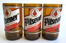 Vintage Pilsener El Salvador Beer Glasses Wood Handles Amber Bottle Glass Set 3 picture