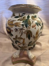 WL Wong Lee 1895 CHINESE Bird Fig Floral Footed PORCELAIN Urn VASE Planter Euc picture