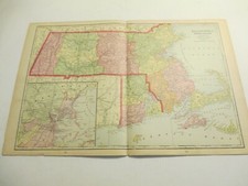 ANTIQUE MAP OF MASSACHUSETTS AND RHODE ISLAND CRAM'S ATLAS 1905 23 X 14.5 picture