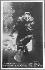 GLURPO. WORLD'S ONLY UNDERWATER CLOWN.  AQUARENA TX.  RPPC, REAL PHOTO postcard picture