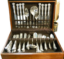 Vintage 1847 Rogers Bros. XS Triple Grape Motif Flatware Set (71) Pcs. Wood Box picture