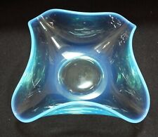Vintage Fostoria Seascape Caribe Blue Opalescent Glass Handkerchief Square Bowl picture