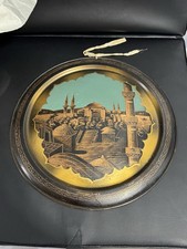 Signed Vintage Turkish Mosque Plate Gold Black Islamic Art Istanbul Wall Decor picture