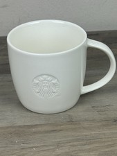 STARBUCKS 2010 Embossed Siren Mermaid Logo White Mug Cup S HTF picture