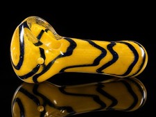 Mini Glass Tobacco Hand Pipe Yellow Blue Swirl Pocket Size Over 2