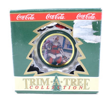 1990 Santa Claus COCA-COLA 2 sided Bottle Cap Christmas Ornament Trim A Tree picture