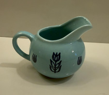 Vintage Cronin Pottery Blue w/ Blue Tulip 1950's Ceramic Small Creamer Aqua picture