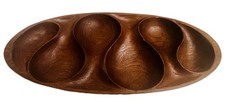 VINTAGE MID CENTURY MODERN TEAK WOOD SNACK DIP OVAL TRAY picture
