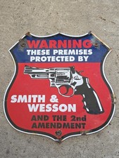 VINTAGE SMITH & WESSON PORCELAIN GAS STATION PUMP SIGN 11