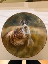 Nippon Hand Painting Dog Relief wall hanging plate - RARE - Excellent Condition picture